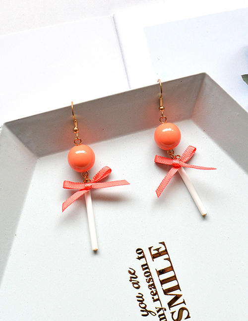 Fashion Orange Metal Bow Pearl Earrings