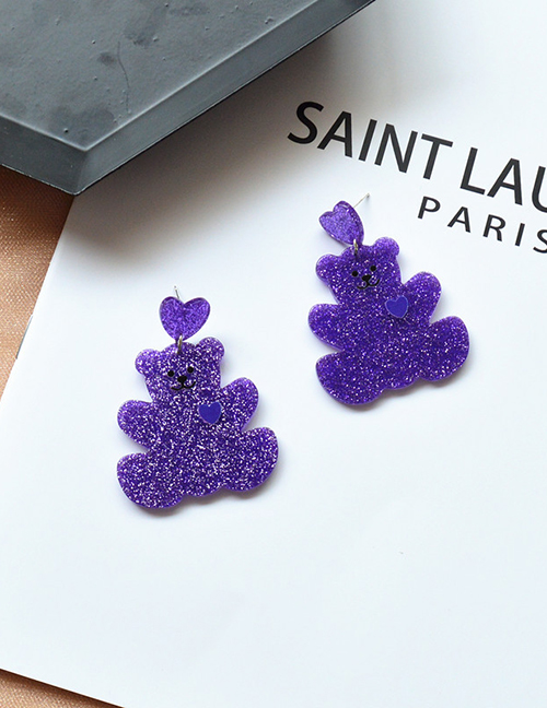 Fashion Purple Acrylic Bear Shiny Stud Earrings