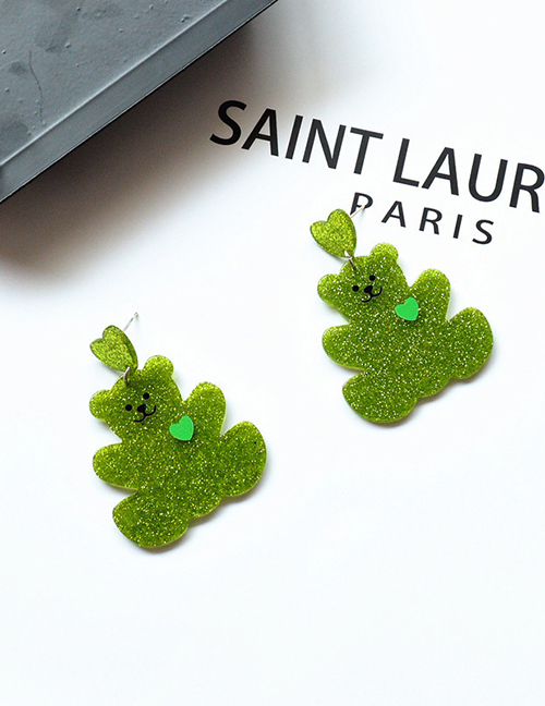 Fashion Green Acrylic Bear Shiny Stud Earrings