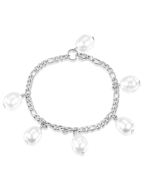 Fashion Steel Color Stainless Steel Pearl Chain Bracelet