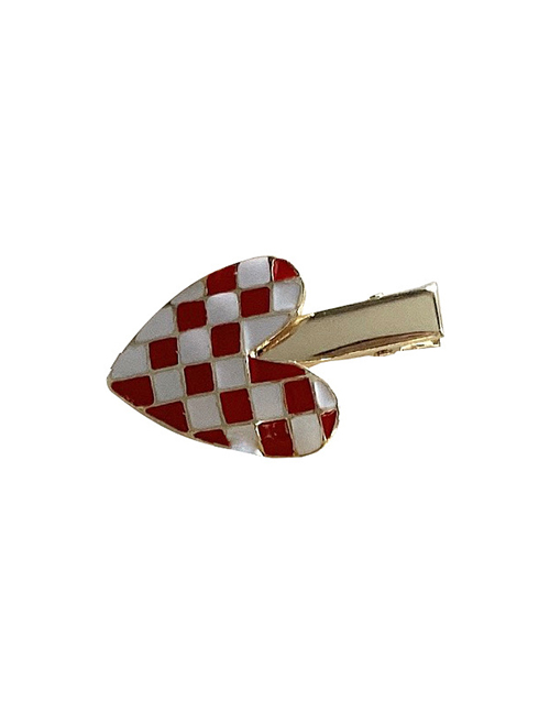 Fashion Red And White-short Duckbill Clip Checkerboard Love Hairpin