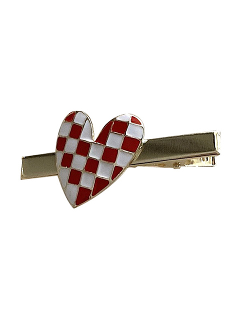 Fashion Red And White-long Duckbill Clip Checkerboard Love Hairpin