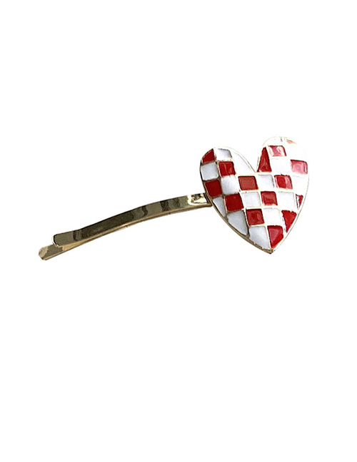 Fashion Red And White-word Folder Checkerboard Love Hairpin
