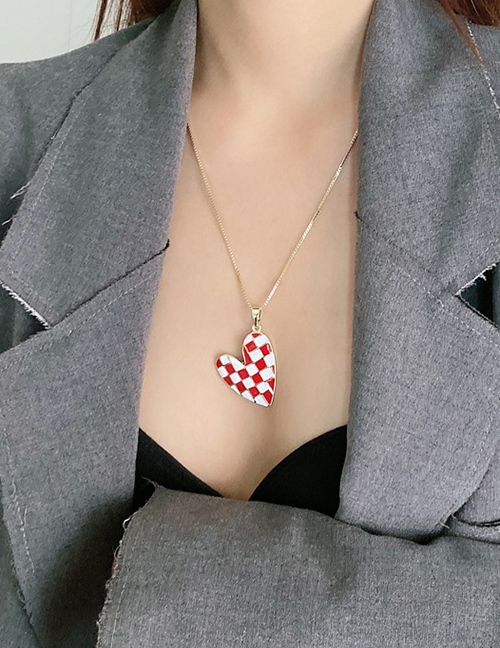 Fashion Red And White-necklace Checkerboard Love Hairpin