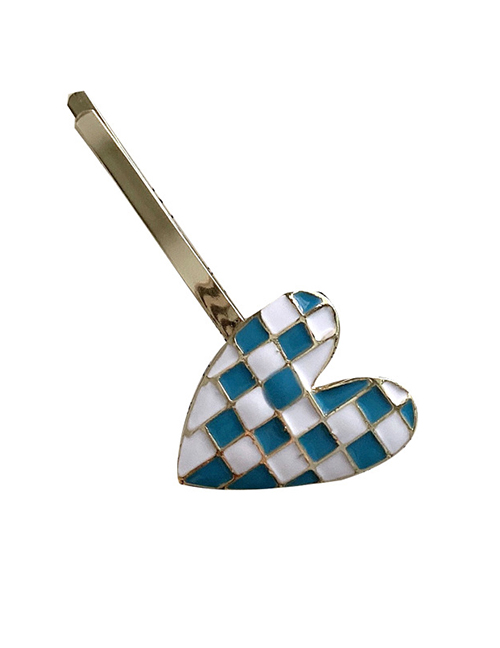 Fashion Blue And White-word Folder Checkerboard Love Hairpin