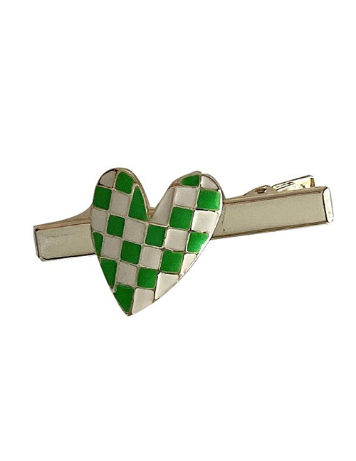 Fashion Green And White-long Duckbill Clip Checkerboard Love Hairpin