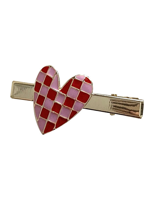 Fashion Pink-long Duckbill Clip Checkerboard Love Hairpin
