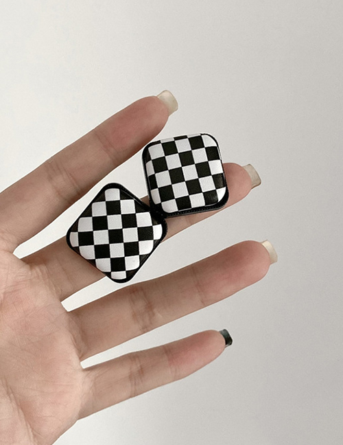 Fashion Ear Studs Alloy Checkerboard Square Earrings