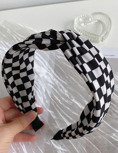 Fashion Cross Grid Checkerboard Sponge Wide Brim Headband