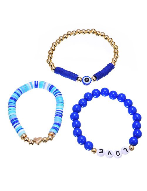 Fashion Blue Resin Clay Letter Bracelet Set