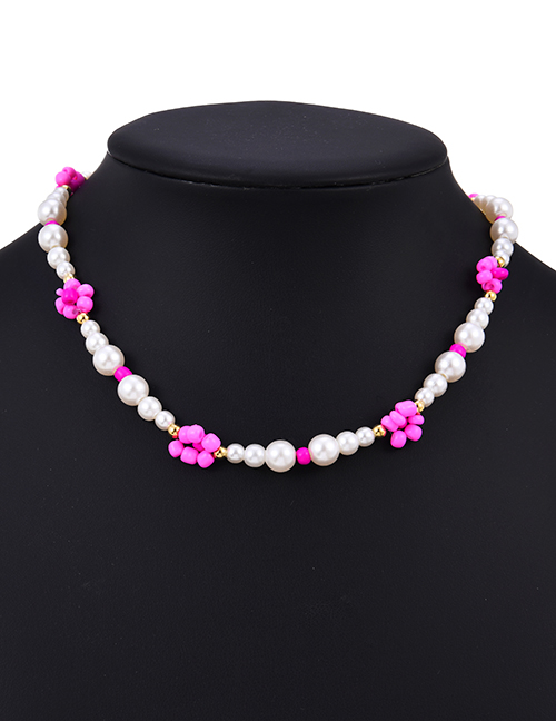 Fashion Rose Red Resin Pearl Flower Necklace