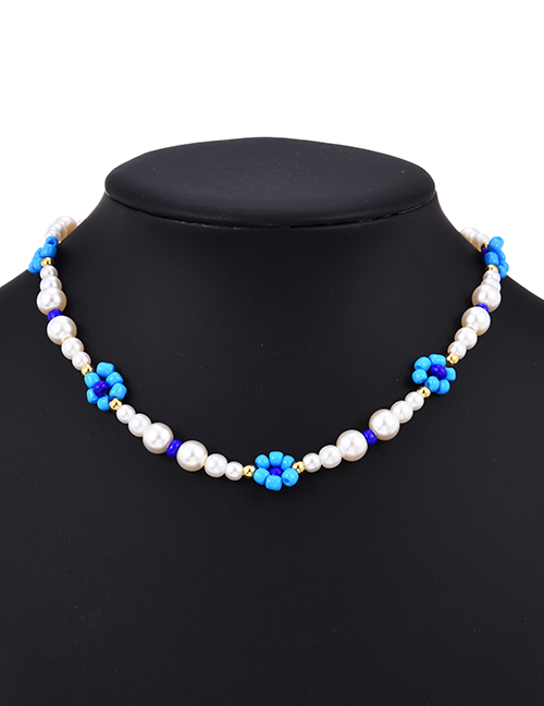 Fashion Blue Resin Pearl Flower Necklace