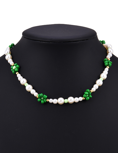 Fashion Green Resin Pearl Flower Necklace