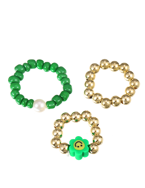 Fashion Green Resin Beaded Ring Set