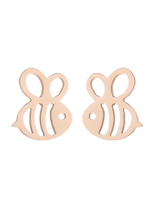 Fashion Rose Gold Color Stainless Steel Hollow Bee Earrings