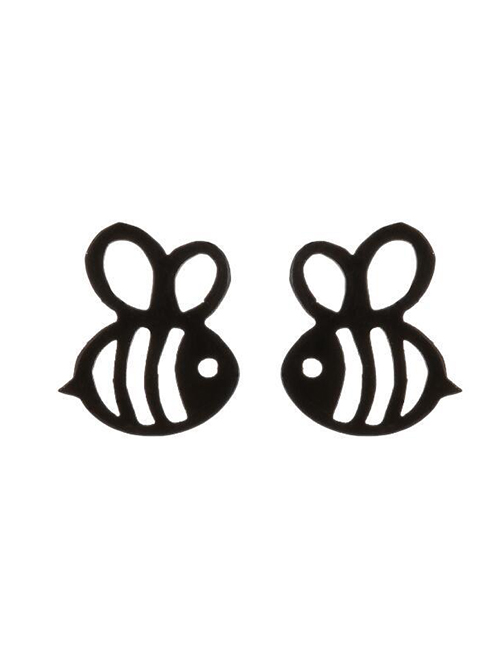 Fashion Black Stainless Steel Hollow Bee Earrings