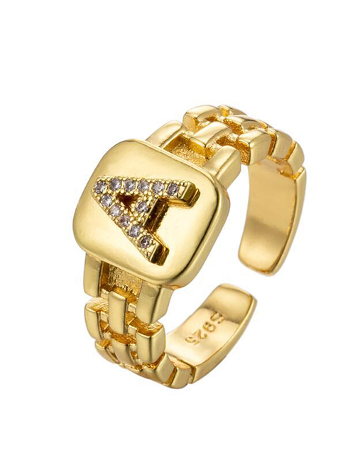 Fashion Gold Coloren A Copper Strap 26 Letters Open Ring