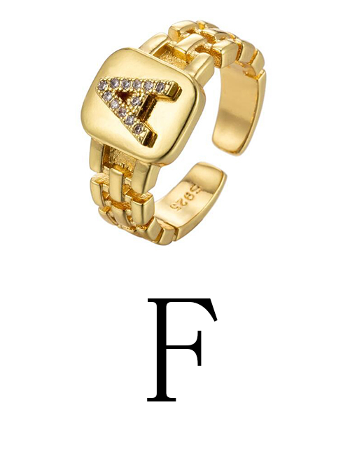 Fashion Gold Coloren F Copper Strap 26 Letters Open Ring