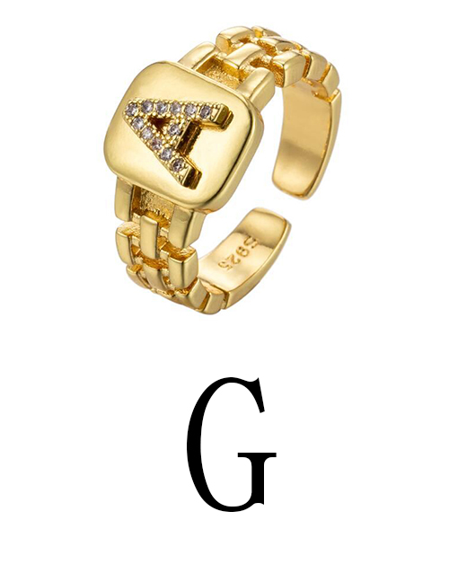 Fashion Gold Coloren G Copper Strap 26 Letters Open Ring