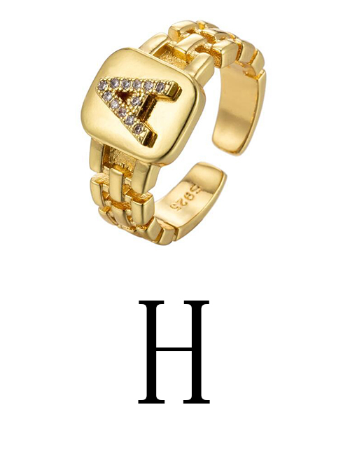 Fashion Gold Coloren H Copper Strap 26 Letters Open Ring