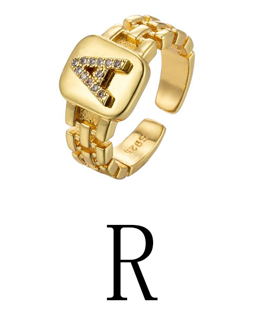 Fashion Gold Coloren R Copper Strap 26 Letters Open Ring