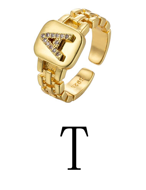 Fashion Gold Coloren T Copper Strap 26 Letters Open Ring