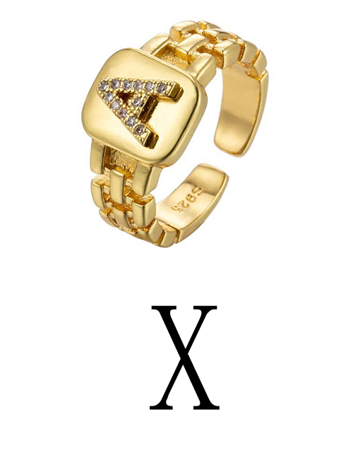 Fashion Gold Coloren X Copper Strap 26 Letters Open Ring