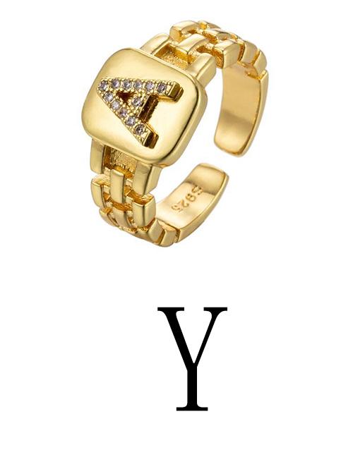 Fashion Gold Coloren Y Copper Strap 26 Letters Open Ring