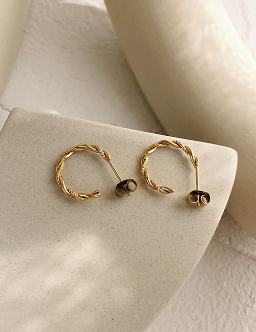 Fashion Gold Color Titanium Steel Twist C-shaped Earrings