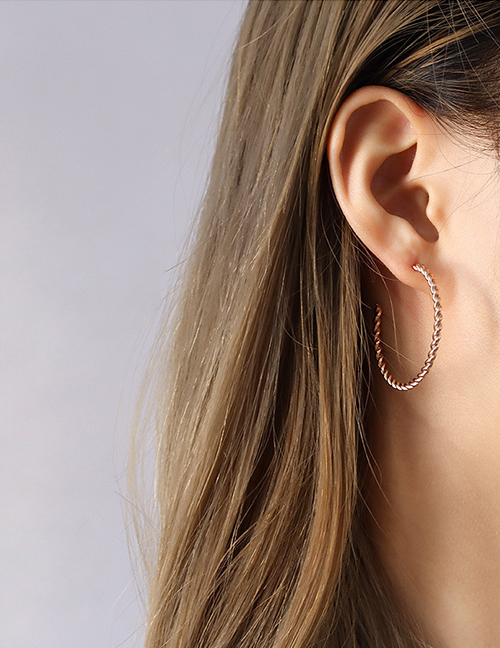 Fashion Pair Of Large Rose Earrings Titanium Steel Twist C-shaped Earrings