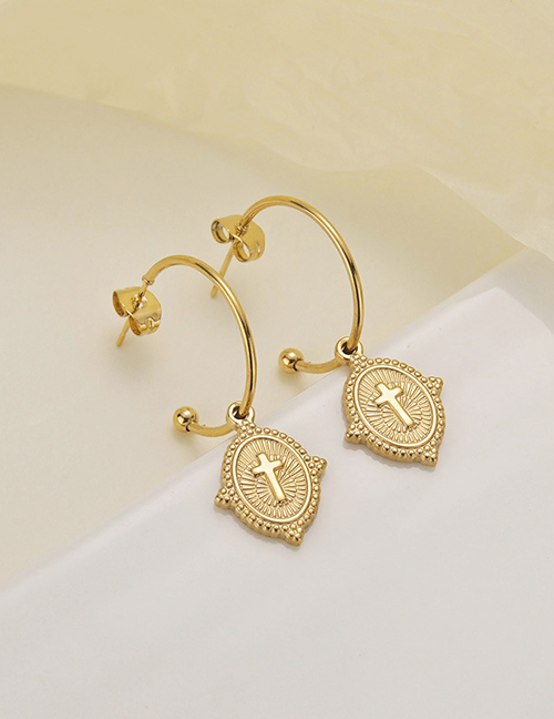 Fashion 1# Stainless Steel C-shaped Oval Cross Ear Ring