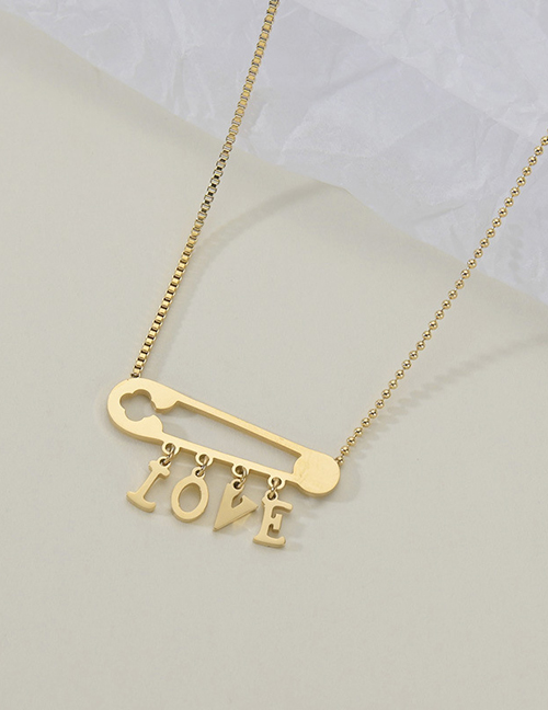 Fashion Gold Color Titanium Steel Pin Letter Necklace