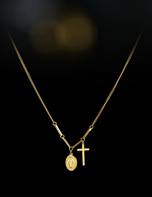 Fashion Cross Titanium Steel Butterfly Cross Medallion Necklace