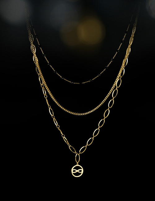 Fashion 1# Titanium Steel Cross Geometric Tree Of Life Multi-layer Necklace
