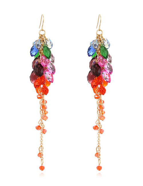 Fashion Color Contrasting Crystal Tassel Geometric Earrings