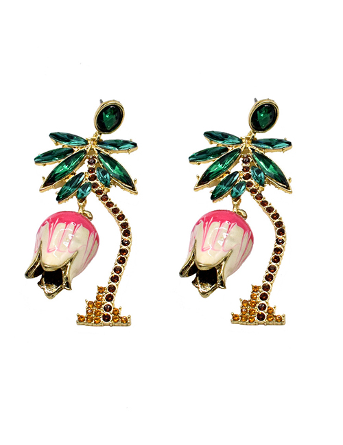 Fashion Gold Coconut Piranha Crystal Tassel Earrings