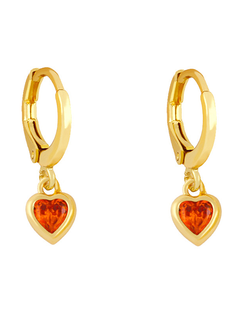 Fashion Orange Copper Inlaid Zirconium Geometric Love Ear Ring