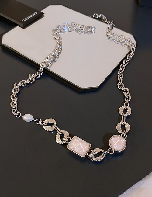 Fashion Silver Alloy Pearl Geometric Necklace