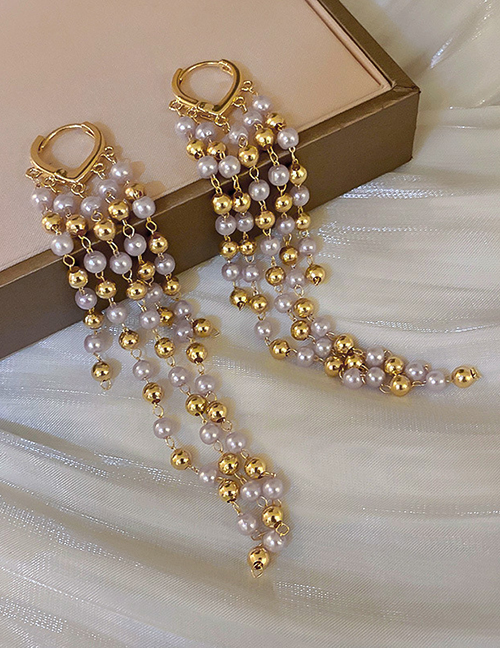 Fashion Gold Alloy Pearl Tassel Earrings
