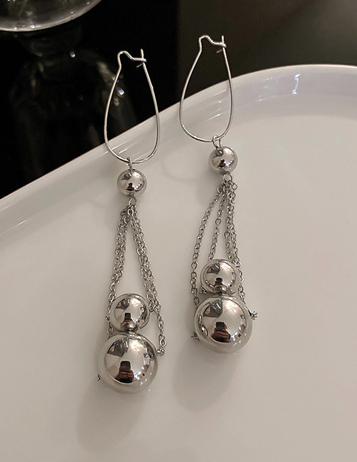 Fashion Silver Metal Geometric Ball Chain Earrings
