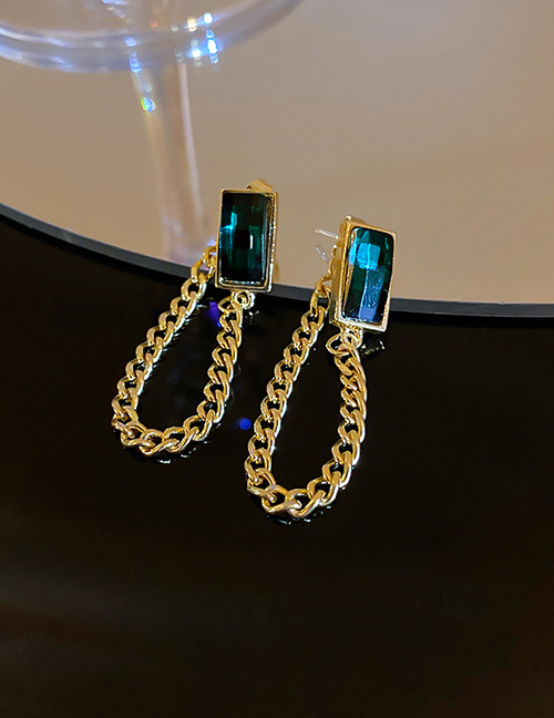 Fashion Gold Alloy Square Diamond Chain Tassel Earrings