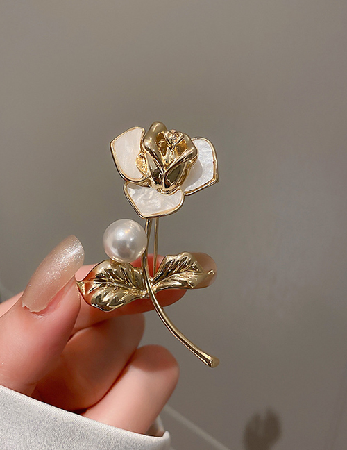 Fashion Gold Real Gold Plating Pearl Rose Brooch