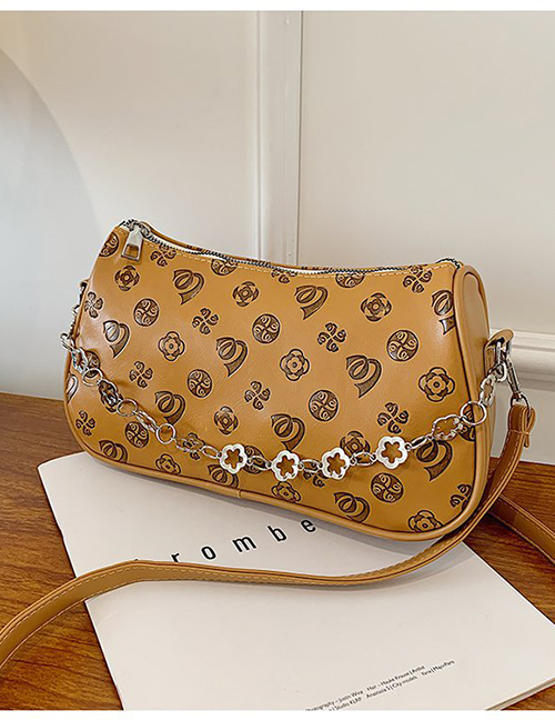 Fashion Dark Brown Embossed Chain Crossbody Bag