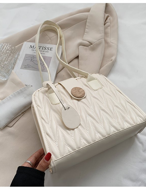 Fashion Off White Pu Micro-pleated Embroidery Thread Shoulder Bag