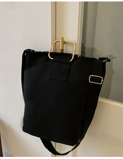 Fashion Black Frayed Canvas Crossbody Bag