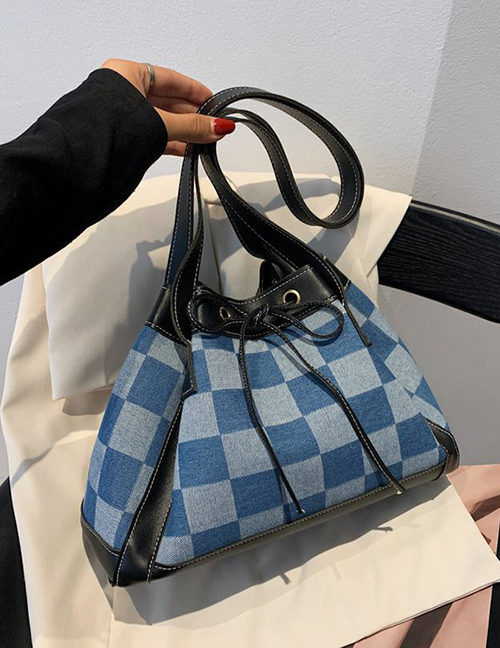 Fashion Blue Large-capacity Check Beam Shoulder Bag