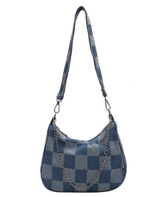 Fashion Blue Check Chain Shoulder Bag
