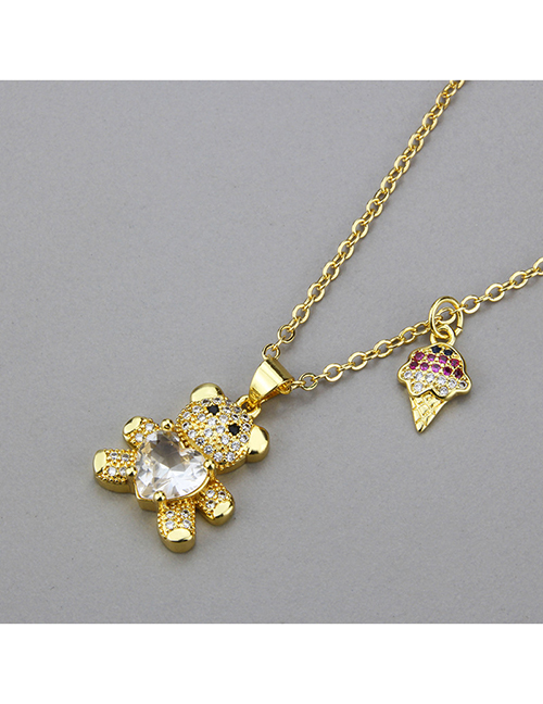 Fashion White Diamond Bear Copper Inlaid Zirconium Love Bear Necklace