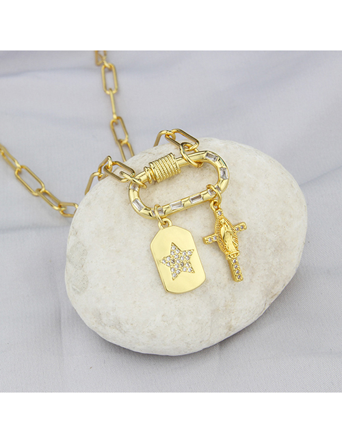 Fashion Gold Copper Inlaid Zirconium Cross Tag Necklace