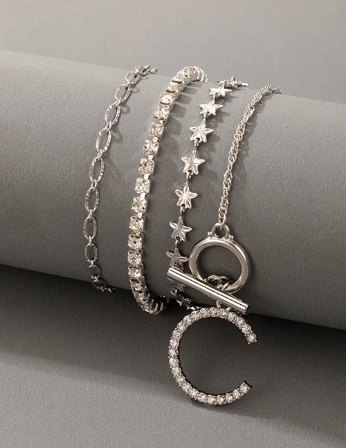 Fashion Silver Alloy Diamond Letter Starfish Multilayer Bracelet